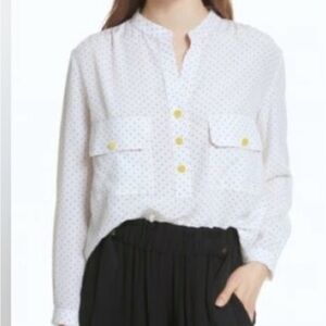 Vince Utility 100% Silk Polka Dot Blouse Long Sleeve Top Women's medium Ivory